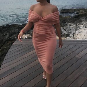 Elegant Off-Shoulder Pink Dress
